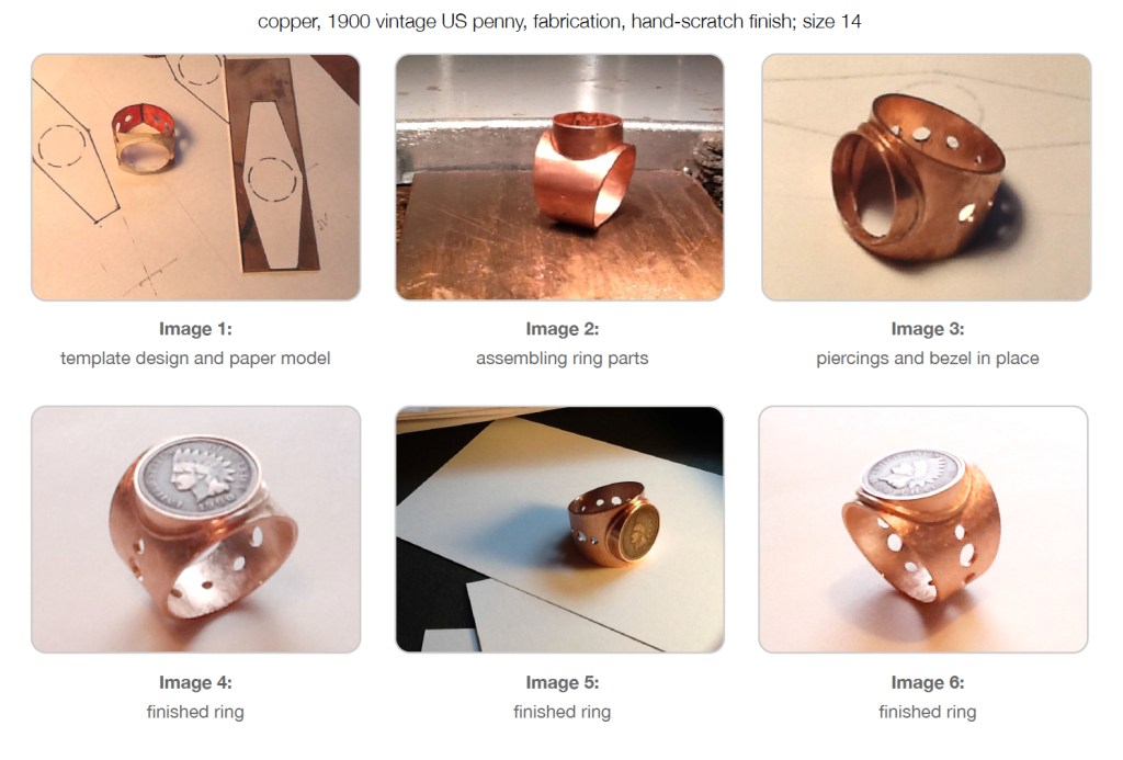 custom copper ring with vintage us penny - presentation card (2013)